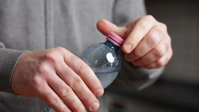 New caps. Hands demonstrate innovative bottle cap design, showcasing unique functionality as the cap twists, emphasizing user-friendly features and convenience