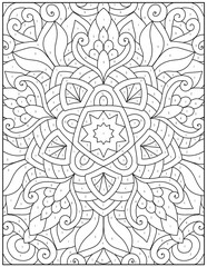 Detailed floral mandala coloring page with numbered sections for color by number