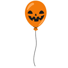 Orange Halloween Balloon With Jack O Lantern Face Floating On A String On A Transparent Background
