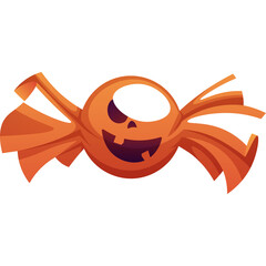 Orange Halloween Candy With Spooky Face And Four Twisted Wrappers On A Transparent Background