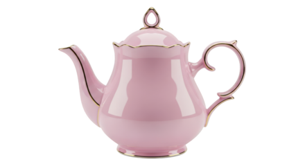 Elegant pink teapot isolated on transparent background in a studio shot