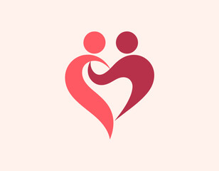 An emotive logo design depicting two stylized figures in a heart shape, symbolizing love, connection, and unity, ideal for relationship and care-related branding.