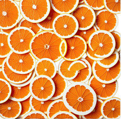 Sliced citrus fruit, bright orange segments, arrangement overhead