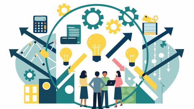 Teamwork and innovation drive business growth and success with bright ideas and strategic planning