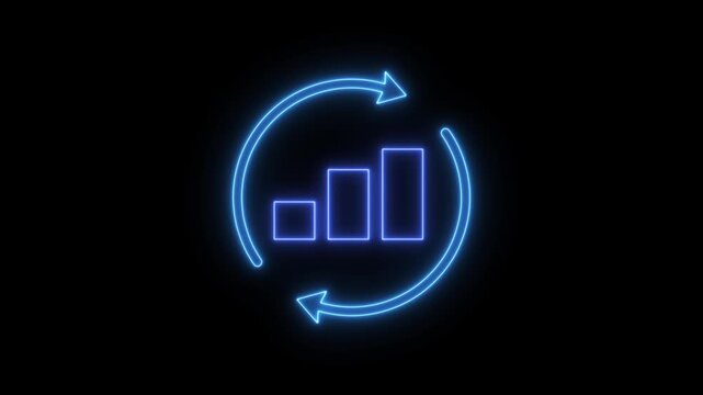 Rotating arrow with growing bar graph rising up animation. Business Cycle and Business Analysis and Processing icon concept.