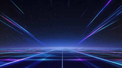 Abstract digital landscape with glowing lines perspective view transparent