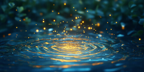Magical Blue and Gold Particle Effects With Ripples and Bokeh Background