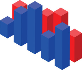 Red and blue bars represent growth and decline in an isometric projection, perfect for visualizing data trends