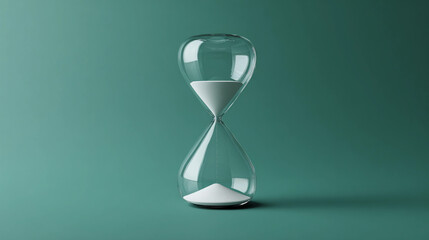 Sand timer placed on green background displays the passage of time