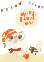 Fototapeta premium Cute Polar Bear celebrating Christmas. Vector Illustration