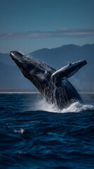 Fototapeta premium Spectacular Breach: Witnes the Breathtaking Display f Humpback Whales Leaping rom the Ocean in a Stunnin Exhibition of Nature's Woders