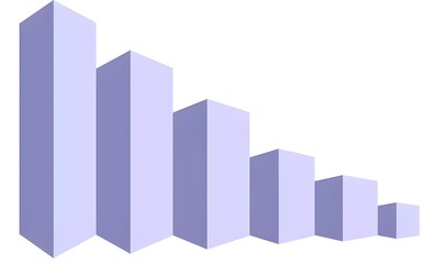 Three-dimensional bar chart with descending columns representing a decline or decrease.