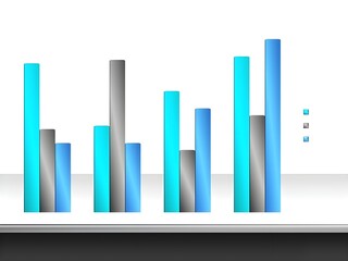 A colorful three-dimensional bar chart on a white background for data analysis and business presentations.