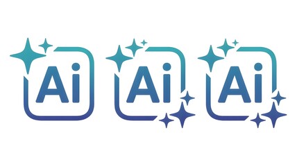Three ai icons with rounded square borders and sparkling star accents on white