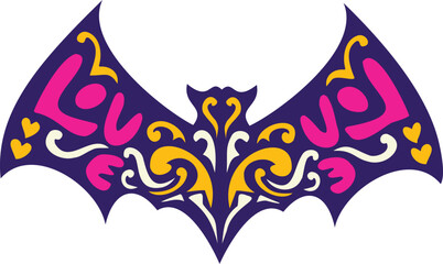 Decorative love bat vector illustration romantic pink animal isolated printable flat clipart design element