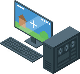 Desktop computer displaying house building software, enabling architects and designers to create virtual models