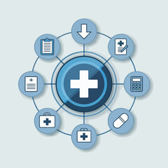 Obraz premium Medical Healthcare Icons in Circular Arrangement Representing Health Technology and Digital Medicine Solutions for Modern Healthcare Needs