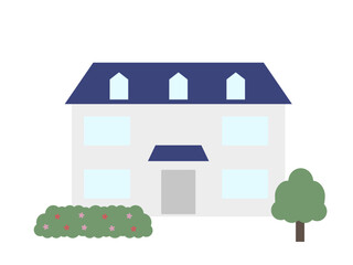 青い屋根の家のイラスト