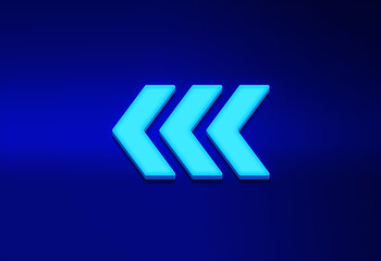 Neon arrow left side blue color sign icon on black background.