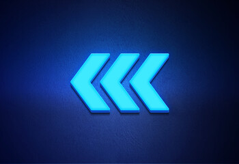 Neon arrow left side blue color sign icon on black background.