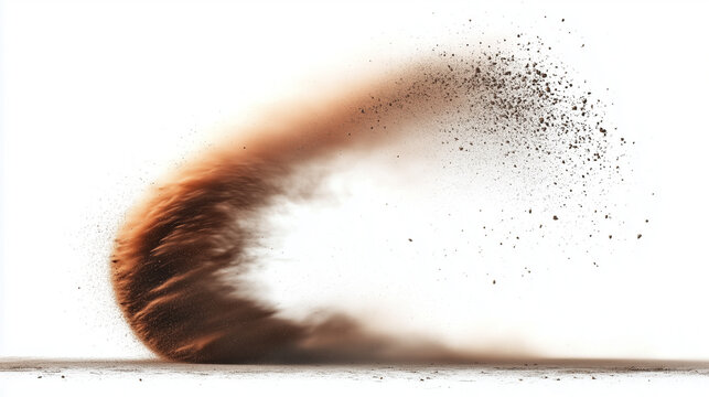 Dust devil creates a swirling whirlwind of dust in an open landscape during the warm afternoon