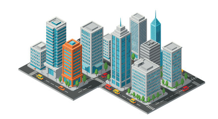 Fototapeta premium Isometric cityscape with modern buildings and streets