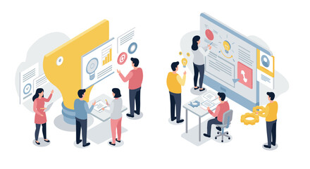 Obraz premium Collaborative teamwork and data analysis in modern office setting