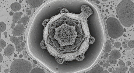 Herpesvirus Intracellular Capsid Primary Envelopment and Egress Stage Transmission Electron Micrograph