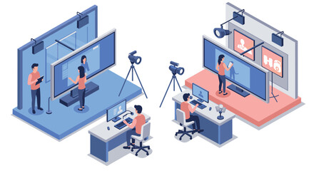 Obraz premium Modern remote work and virtual meetings in isometric offices