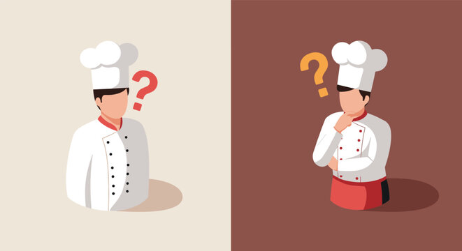 Chef decision making concept with question marks in isometric illustration