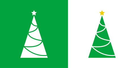 Logo con árbol de navidad con forma de triángulo con líneas curvas como guirnaldas y estrella para tarjetas y felicitaciones de Navidad © teracreonte