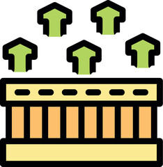 Hot air leaving sauna through ventilation grid creating upward arrows, sauna releasing steam, indicating relaxation and wellness