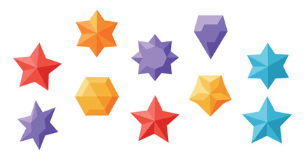 Obraz premium Geometric colorful gems set in flat design featuring star and hexagonal shapes
