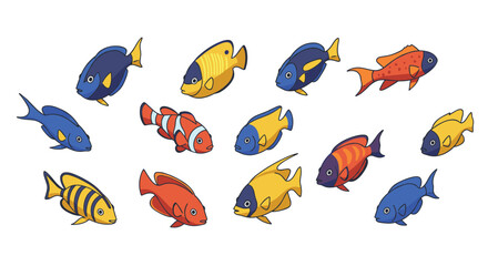 Fototapeta premium Colorful cartoon fish collection on white background