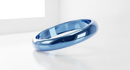 A stunning 3D illustration of a vibrant blue metallic band, featuring a minimalist design with a polished high-gloss finish on a clean white background