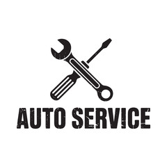 Crossed wrench and screwdriver with auto service text