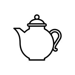 Simple black and white line illustration of a teapot with a lid and curved handle, centered on a white background, representing classic tea culture in a minimalist modern style.