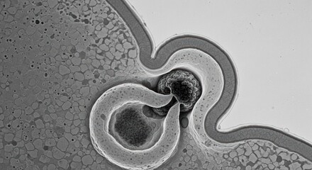 HIV Budding Process from Host Cell Membrane Transmission Electron Micrograph Egress Stage