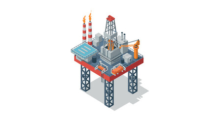 Obraz premium Offshore oil rig isometric design with helicopter pad and industrial equipment