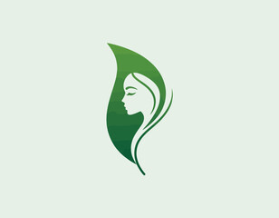 This design features a graceful silhouette of a woman intertwined with a leaf, representing beauty, nature, and harmony in a minimalist and modern artistic style.