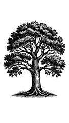 Obraz premium Detailed monochrome illustration of a mature tree with dense foliage