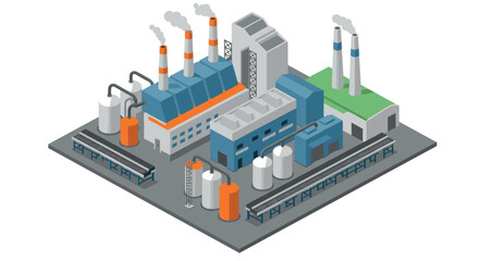 Obraz premium Isometric factory complex with smoke stacks and industrial buildings