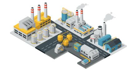 Obraz premium Modern isometric industrial complex with factories and warehouses