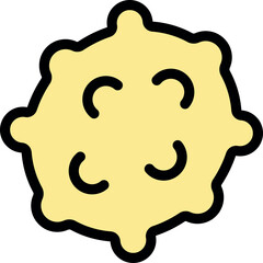 Simple cartoon illustration of a yellow virus or bacteria, potentially dangerous for health, showing four crescent shapes in biology or virology