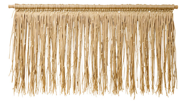 Natural dried grass fringe curtain adds bohemian charm and tropical texture to any event or home decor project creating a vibrant island vibe