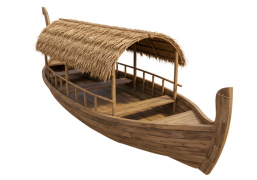 Experience serene tropical journeys aboard this authentic wooden boat with a charming thatched roof, perfect for tranquil waters and island exploration.