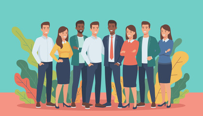 Diverse professional business team standing together symbolizing success unity and partnership