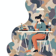 Woman working remotely on a laptop at a holidaydecorated desk with ample copy space