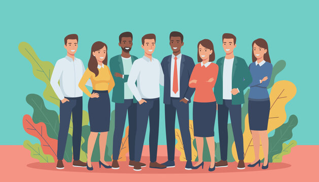 Diverse professional business team standing together symbolizing success unity and partnership