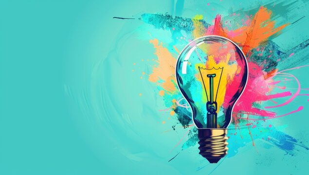 Light Bulb Idea with Paint Splashes in Studio for Innovation, Creativity, and Design